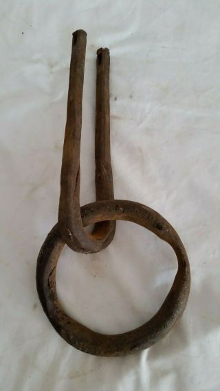 Antique Wrought Iron Ring & Staple For Ox Yoke,  Blacksmith Made