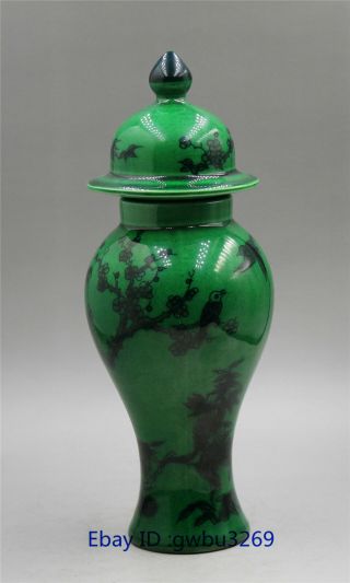 Chinese Old Green Glaze Porcelain Hand - Painted Birds Flower Vase W Qianlong Mark