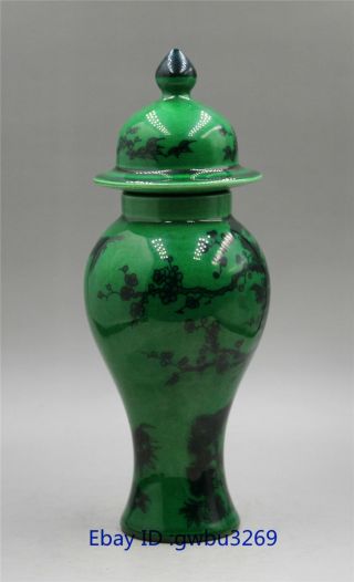 Chinese Old Green glaze porcelain Hand - Painted Birds flower Vase w Qianlong Mark 5