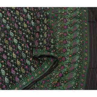 Sanskriti Vintage Black Saree Pure Silk Woven Craft 5yd Soft Fabric Premium Sari