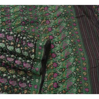 Sanskriti Vintage Black Saree Pure Silk Woven Craft 5Yd Soft Fabric Premium Sari 3