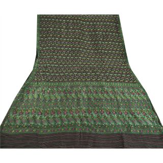 Sanskriti Vintage Black Saree Pure Silk Woven Craft 5Yd Soft Fabric Premium Sari 4
