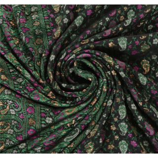 Sanskriti Vintage Black Saree Pure Silk Woven Craft 5Yd Soft Fabric Premium Sari 5