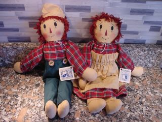 Primitive Country Folk Art Raggedy Ann And Andy Dolls