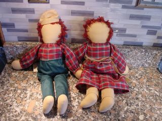 Primitive Country Folk Art Raggedy Ann and Andy Dolls 5