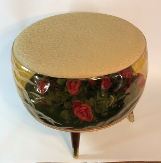 Vintage Mid Century Modern Inflatable Vinyl Foot Stool / Ottoman w/ Roses 2