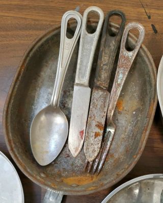 Mess Kit 1944 US Issued Metal 3 Folding Pan,  2 Trays,  1 Set Cutlery Vintage 3