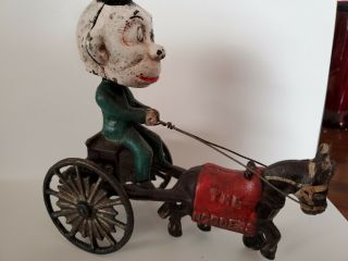 Very Rare,  Vintage,  Cast Iron Monkey,  Driving A Horse Drawn Wagon