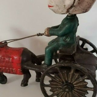 Very Rare,  Vintage,  Cast Iron Monkey,  Driving a Horse Drawn Wagon 5