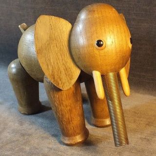 VTG Mid Century Jointed Wood Elephant Figurine Toy Schooline Zoo Line MS8.  2 2