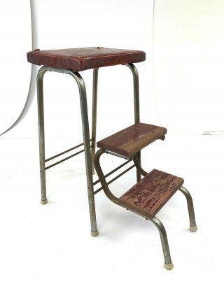 Vintage Step Stool Metal Rustic Industrial Side Chair Bar Loft Folding Red Decor