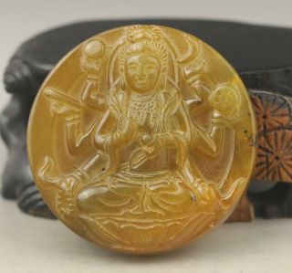 Chinese Old Natural Jade Hand - Carved Statue Buddha Guanyin Pendant