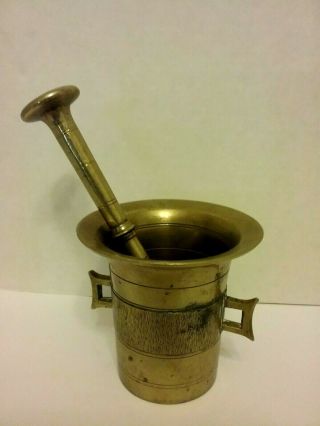 Vintage Brass Apothecary Mortar Approx.  4 " & Pestle Approx.  7 " - 2 Stamped