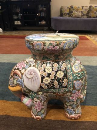 Antiques Chinese Porcelain Hand Painted Huge Elephant Stand/ Table