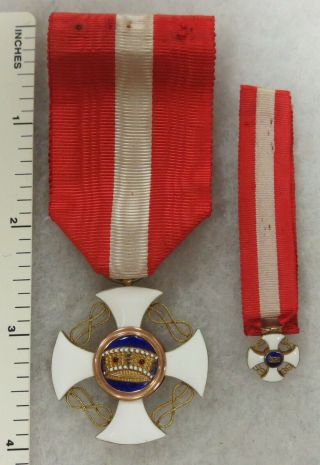 Ww2 Vintage Italian Order Of The Crown Knights Grade & Mini Medal Italy