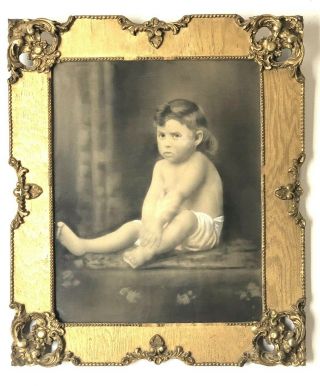 Antique Victorian Frame 22 X 26 With Photograph Of Little Boy