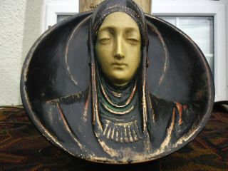 Vintage Rare Bronzed Arts & Crafts 3d Plaster/chalk Wall Mask Madonna 9 " Large