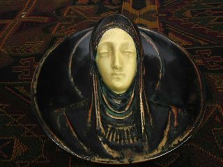 VINTAGE RARE BRONZED ARTS & CRAFTS 3D PLASTER/CHALK WALL MASK Madonna 9 