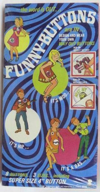 1967 Hasbro Funny Buttons Psychedelic Mod It 