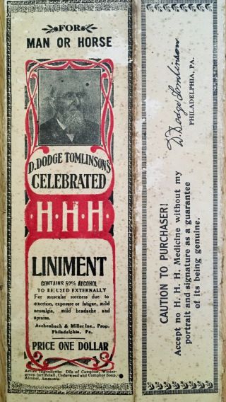 D.  Dodge Tomlinson ' s H.  H.  H.  Liniment - vintage Box - FOR MAN OR HORSE - 1907 2