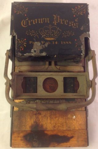 Very Rare Vintage Crown Hand Printing Press Patented 1888