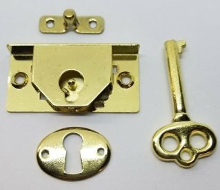 Small Brass Chest Lock with Key jewelry box keepsake tiny antique vintage fancy 2