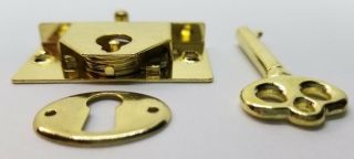 Small Brass Chest Lock with Key jewelry box keepsake tiny antique vintage fancy 3