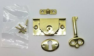 Small Brass Chest Lock with Key jewelry box keepsake tiny antique vintage fancy 4