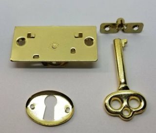 Small Brass Chest Lock with Key jewelry box keepsake tiny antique vintage fancy 5