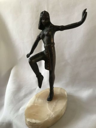 Vintage Spelter Egyptian Revival Art Deco Dancer Figurine On A Marble Stand