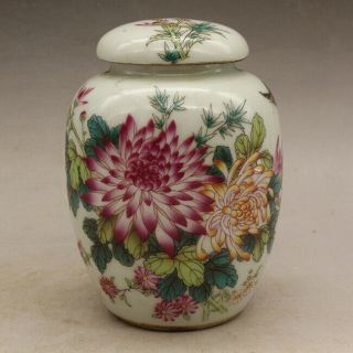 Chinese Old Hand - Made Porcelain Famille Rose Flower And Bird Tea Caddy B02