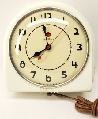 Vintage 1940’s Telechron Inc Art Deco White Wall Clock