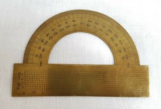 Antique 3 1/2 " Brass Protractor Marked Engl Zoll - Drawing Set Etui