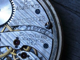Vintage South Bend Studebaker Movement Pocket Watch Model 1 21J 12S 4