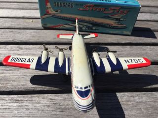 Vintage Douglas DC - 7C Tin Friction Toy Airplane w/ Box 2