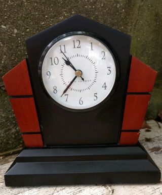Vtg Seth Thomas Wood Mantle Clock Art Deco Quartz Aa Battery Felt Bottom