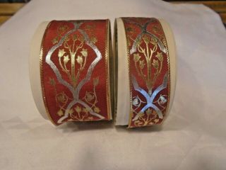 2 Vintage Paper Wrapped French Wired Ribbon Bolts - Red W/gold & Silver