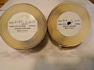 2 VINTAGE PAPER WRAPPED FRENCH WIRED RIBBON BOLTS - RED W/GOLD & SILVER 3
