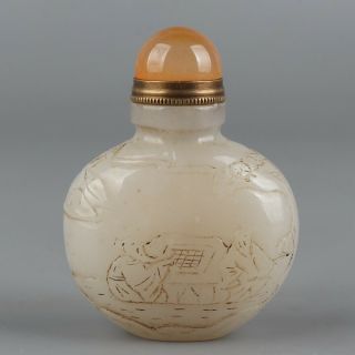 Chinese Exquisite Hand - Carved The Ancients Carving Hetian Jade Snuff Bottle