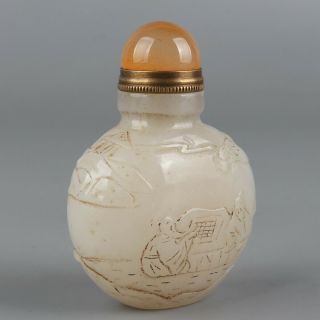 Chinese Exquisite Hand - carved the ancients Carving Hetian jade snuff bottle 3