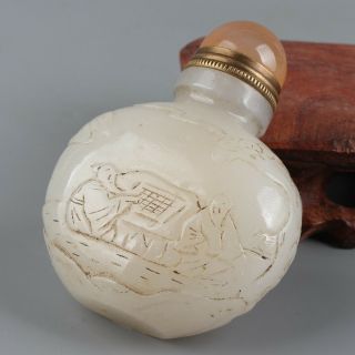 Chinese Exquisite Hand - carved the ancients Carving Hetian jade snuff bottle 5