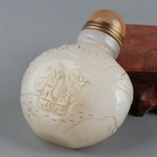 Chinese Exquisite Hand - carved the ancients Carving Hetian jade snuff bottle 6