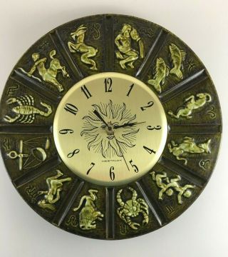 Vintage Wall Clock Westclox Maddux Zodiac Sign Symbol 12 " Mid - Century