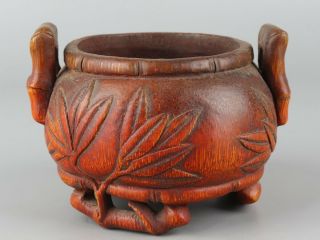 Chinese Exquisite Hand - Carved Bamboo Incense Burner