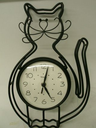 Vintage Westclox Black Wire Cat Sillouette Figural Wall Clock 13 "