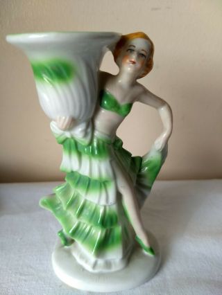 Art Deco Lady Dancer Figurine Candles Holder Posy Bud Vase Foreign