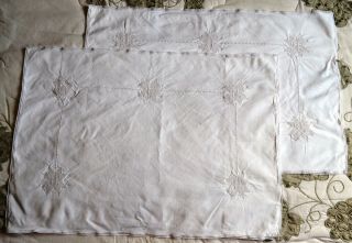 Exquisite Antique Linen Pillow Cases With Cutwork And Hemstitching