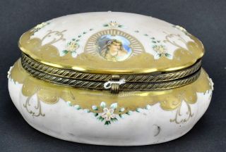Vintage Sevres Style Porcelain And Brass Jewelry Trinket Box 3 ½” (bi Mk/181130)