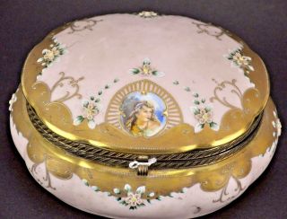 Vintage Sevres style Porcelain and Brass Jewelry Trinket box 3 ½” (BI MK/181130) 2
