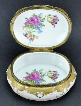 Vintage Sevres style Porcelain and Brass Jewelry Trinket box 3 ½” (BI MK/181130) 4
